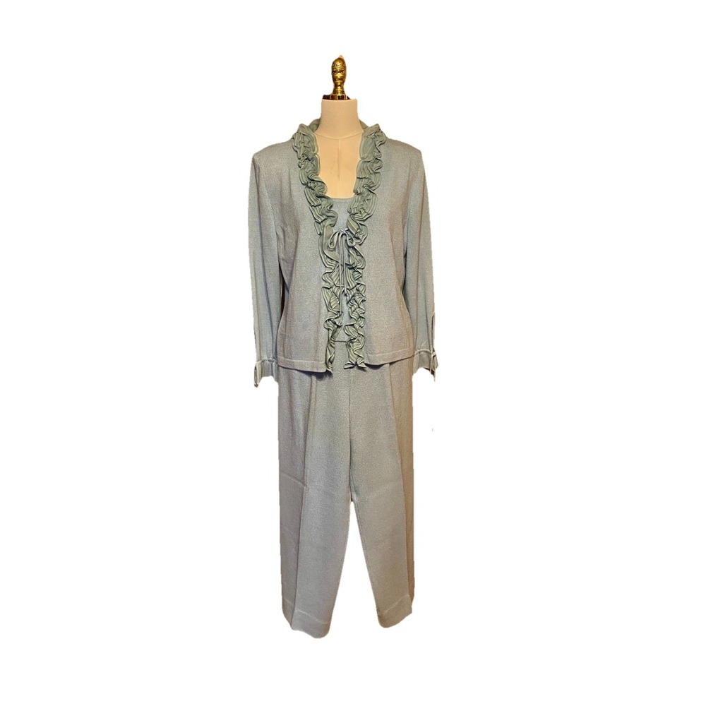 ST. JOHN Essentials Knits 3pc. Pants Suit Blue Color Size 12